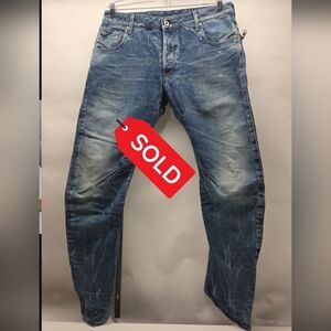 SOLD....G-STAR RAW 3D Arc Zip Pockets Jeans 34 × 30 DISTRESSED WASH DENIM ITALY!
